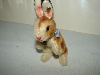 SMALL VINTAGE STEIFF GERMANY MOHAIR RABBIT BUNNY 5 INCH TALL BUTTON IN EAR 4