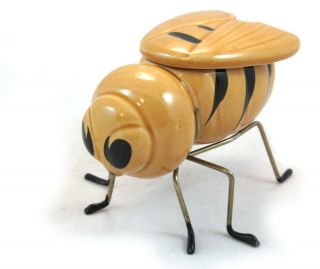 Vintage Ceramic Bee Shaped Honey Pot Jar Wire Legs