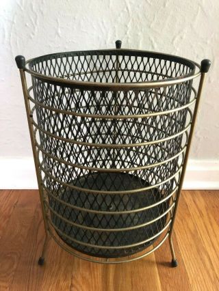 Vintage Mid Century Modern Metal Mesh Waste Basket Retro Trash Can 1950s Mcm