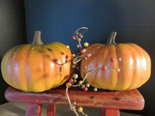 2 Vintage Very Primitive Fall Thanksgiving Jack - O - Lantern Pumpkin Head Gourds 2