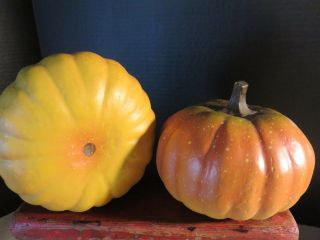 2 Vintage Very Primitive Fall Thanksgiving Jack - O - Lantern Pumpkin Head Gourds 3