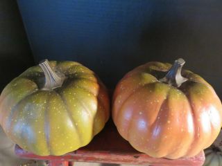 2 Vintage Very Primitive Fall Thanksgiving Jack - O - Lantern Pumpkin Head Gourds 4