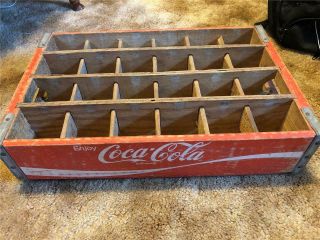 Vintage Wooden Coca - Cola Red Crate 24 Pack Dividers Glass Bottle Wood Coke Soda