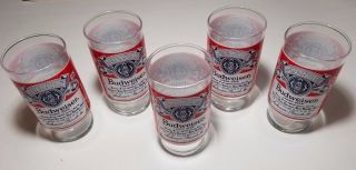 Vintage Budweiser Set Of 5 Budweiser Label Drinking Glasses