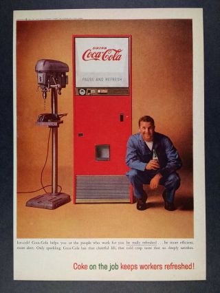 1959 Coke Coca - Cola Vending Machine Photo Vintage Print Ad