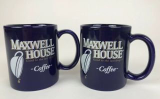 Vintage Maxwell House Blue Good To The Last Drop Ceramic Coffee Mugs Set Of 2