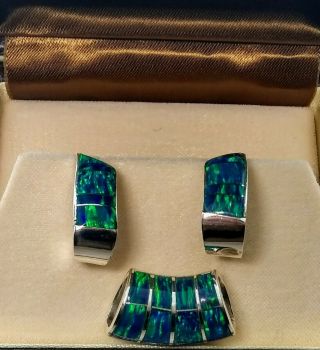 Vintage Sterling Siver Opal Earrings And Pendant Signed Rl Navaho?