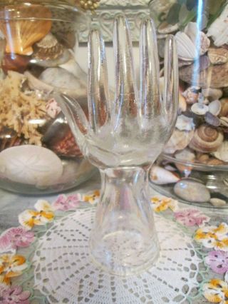 Vintage Clear Glass Hand Jewelry Ring Model Holder Mannequin Art Deco 8 "