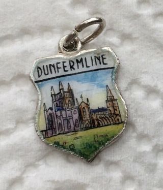 Vintage Dunfermline Palace & Abbey.  Silver Enamel Shield Travel Charm.