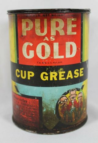Pep Boys Pure As Gold Cup Grease Vintage Can 1lb Empty Manny Moe & Jack