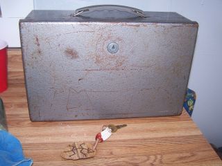 Vintage Heavy Duty Metal Locking Strong Box With Carrying Handle & Key (gray)