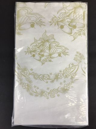 Vtg Paper Tablecloth Cover White Gold Bells Wedding Shower Anniversary 48 " X104 "