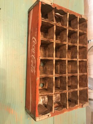 Vtg Wooden Curved Wood Coca - Cola Coke Soda Crate 24 Pack Glass Bottles 12 - 16