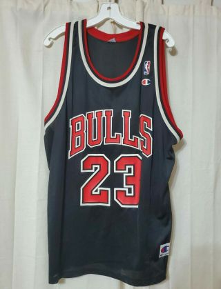 Vintage Michael Jordan Chicago Bulls 23 Nba Champion Black Jersey 48 Xl