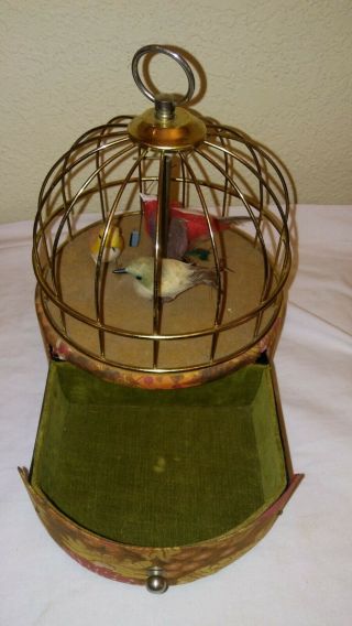 Vintage Swinging Bird Cage Music Box w/Drawer Jewelry Japan Hippie 2