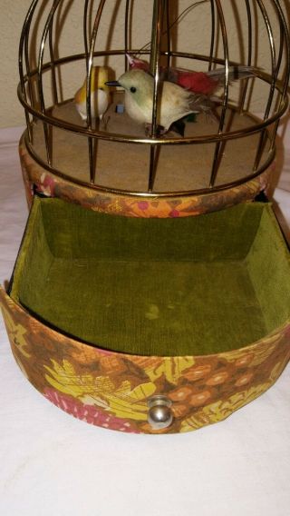 Vintage Swinging Bird Cage Music Box w/Drawer Jewelry Japan Hippie 3