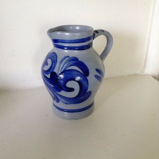 Vtg Salt Glaze Blue Stoneware Handled Pitcher Made In Germany 6 Inch