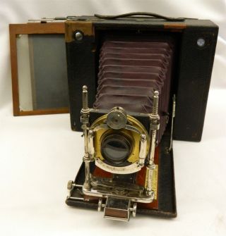 Antique Eastman Kodak No.  5 Cartridge Film Camera W/ Red Bellows & Plate Adaptor