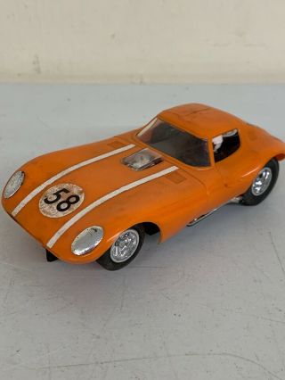 Vintage 1960s Strombecker Cheetah - 1/32 Scale Slot Car 58 Orange 4” Corvette