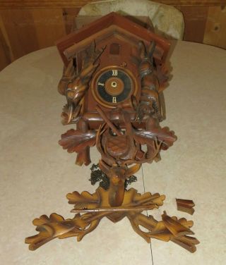 Vintage Heco 8 Day Black Forest Hunter Cuckoo Clock Germany Parts/repair