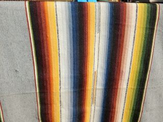 Big Vintage Wool Mexican Serape Saltillo Rug Blanket 85 
