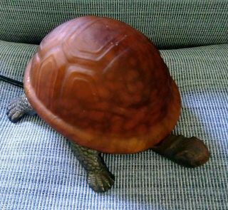 Vintage Turtle Night Light Lamp Amber Glass Shell Tortoise Woodland Accent 9 "