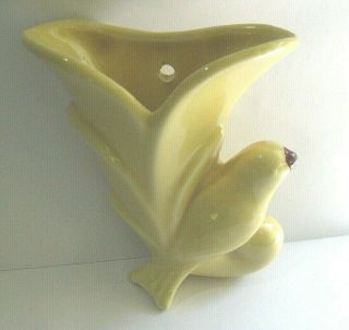 Old Vintage Pastel Yellow Horn Bird Ceramic Wall Pocket McCoy? 4