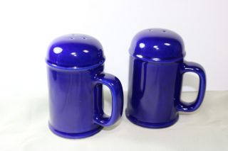 Vintage Handle Stovetop Salt And Pepper Shakers All Cobalt Blue Made In Japan