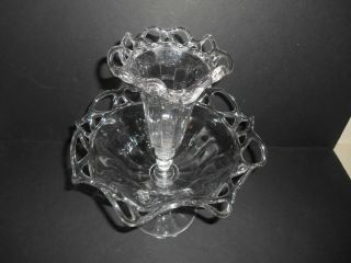 Gorgeous Vintage 13 " Crocheted Crystal Footed Epergne By Imperial Glass