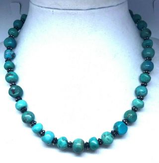 Vintage Silver & Turquoise Necklace 16 " Toggel Clasp
