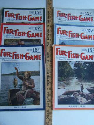 6 Vintage 1939 Fur,  Fish & Game Magazines Mar - Apr - May - June - July - August