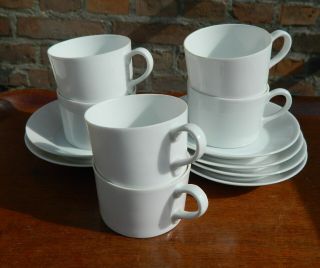 Six Vintage Coffee Cups And Saucers In Very Thin Porcelain From Arabia,  Finland