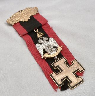 Vintage Massachusetts Consistory Masonic Scottish Rite 32nd Degree Medal Ribbon