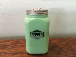 Vintage Mckee Jadite Jadeite Green Square Range Pepper Shaker With Lid