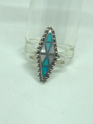 Vintage Zuni Native American Turquoise Mother - Of - Pearl Signed Sterling Ring
