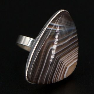 Vtg Sterling Silver - Cory Brown Agate Statement Ring Size 6.  75 - 15g