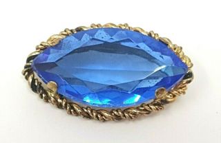Vintage W.  Germany Blue Crystal Glass Gold Plated Oval Brooch
