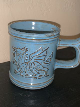 Tyn Llan Studio Wales Art Pottery Vintage Celtic Mug Bird Blue