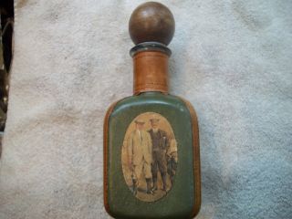 Vintage Liquore Bar Decantor Made In Italy Leather Brown & Green Golf Theme