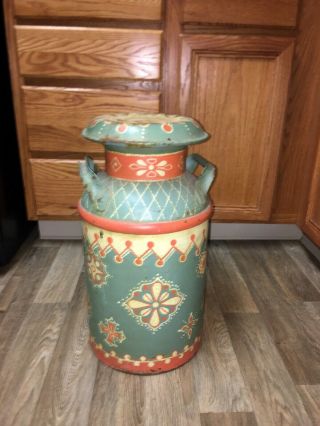 Vintage Hand Painted Steel Milk Can Dimensions 21.  5” X 12”