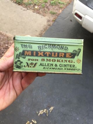Real Vintage 1890’s Tobacco Tin Richmond,  Va Mixture No 1 Allen & Ginter