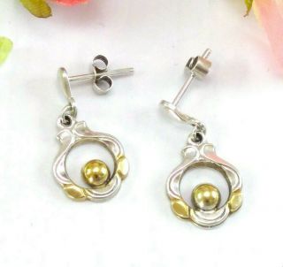 Vintage Solid Silver & Gold Overlay Drop Earrings