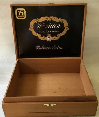 Vintage Wm Allen Seleccion Privada Palmas Extra Empty Wood Cigar Box