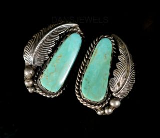 Old Pawn Vintage Navajo Natural Turquoise Sterling Silver Clip Earrings
