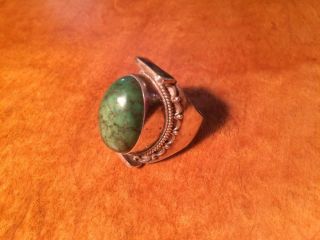 Vintage Handcrafted Ring 925 Sterling Silver Brutalist Green Jade Massive 12.  5