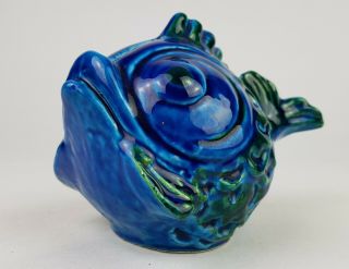 Vintage 1960 - 70s Italica Ars Ceramic Blue Money Bank Fish Italian Pottery