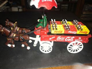 Vintage Cast Iron Coca - Cola Wagon W/ Horses Coke Crates And Bottles Collectible