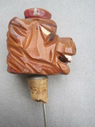 VTG Carter Hoffman Mascot Carved Wood Bottle Stopper Cork Pourer L Lion 4