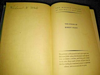 The POEMS OF ROBERT FROST (1946) - Modern Library Edition Green Hardcover Book 3