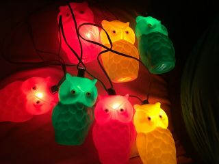 Vintage Owl Patio Rv Yard Lights Set String Of 7